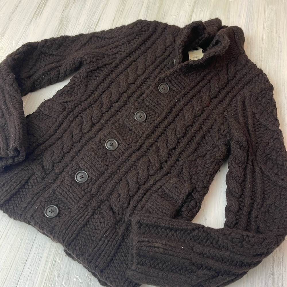 Ezra Fitch Vintage Heavy Hand Knit 100% Wool Mens Small Brown Sweater